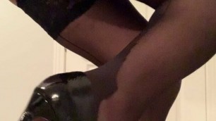 Horny crossdresser slut in lingerie and heels wants cock