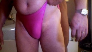 Playing with sexy daddy in pink posers and hot smal bulge !