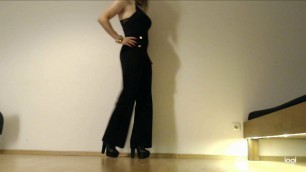 Sissy Bitch in black Buffalo Boots and Jumpsuit