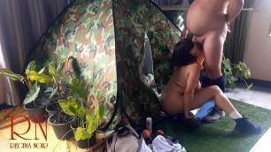 Sex in camp. A stranger fucks a nudist lady in her pussy in a camping in nature. Blowjob Cam 1