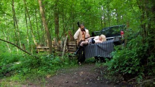 Blond slut get facial at car sex and forest
